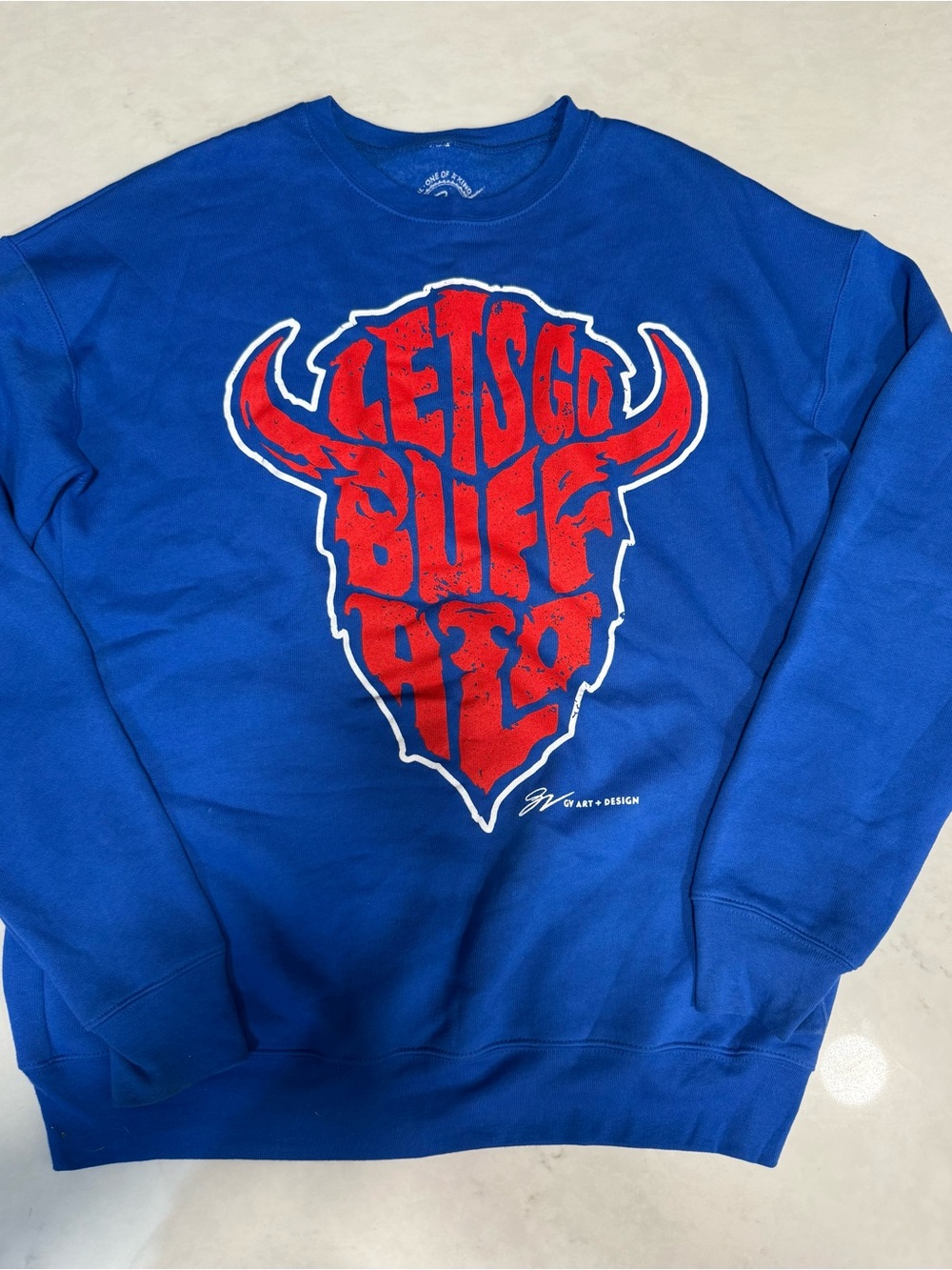 Bold Blue Crewneck Sweatshirt with Red Graphic